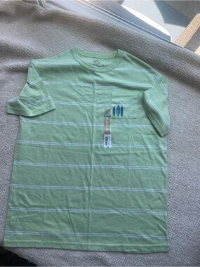 Kids' Light Green Stripe Short-Sleeve Pocket Tee